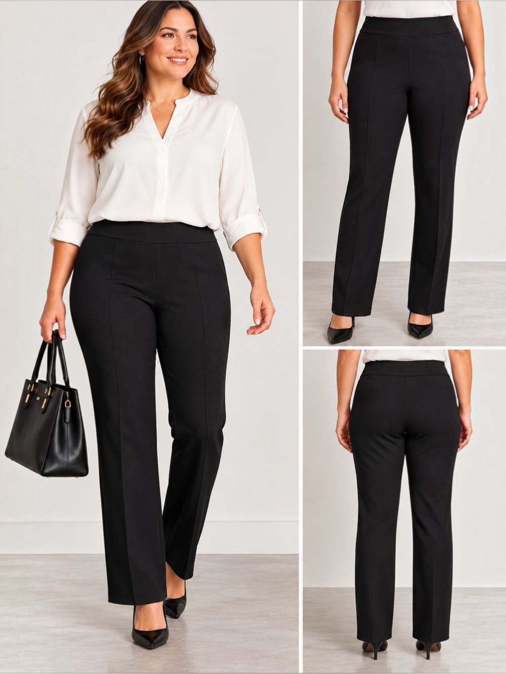 Lane Bryant Ponte Pull-On Pants Size 18 Black Straight Leg Stretch Work Career